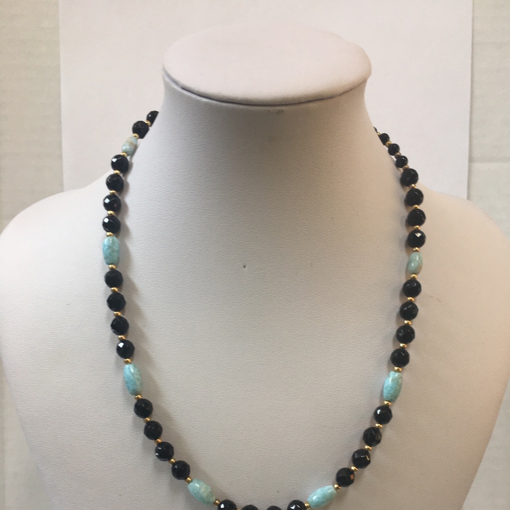Larimar And Black Onyx Beaded Necklact